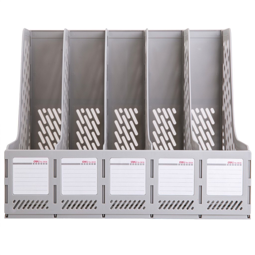 Kệ đựng tài liệu Deli 5 ngăn đứng để bàn dùng cho văn phòng màu Ghi xám - nhựa PP cao cấp - E9838