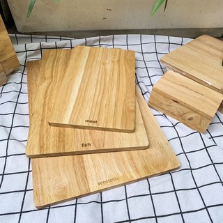 Set 3c thớt gỗ cao su kèm khay đựng