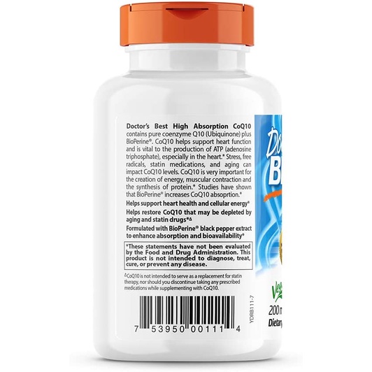 Doctor's Best High Absorption CoQ10 with Bioperine viên uống hỗ trợ huyết áp, tim mạch 200mg 60 viên