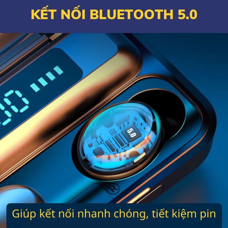 Tai nghe Bluetooth không dây 5.0 AMOI F9 PRO nút cảm biến vân tay chống nước kèm sạc 2.000mAh chính hãng - Minpro