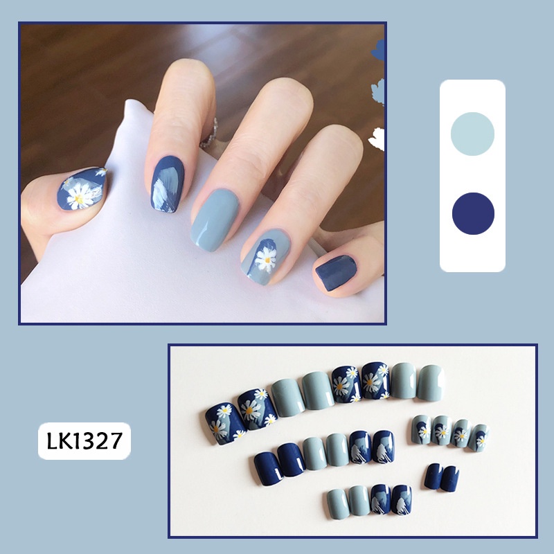 Bộ Móng Tay Giả Dán Trang Trí Họa Tiết Hoa Cúc Xinh Xắn