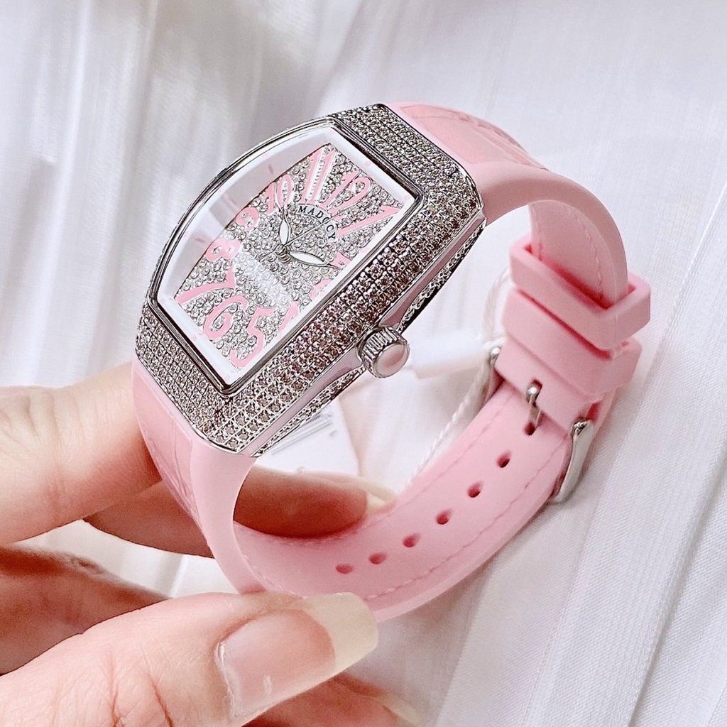 Đồng Hồ Nữ Madocy M81666 Dây Silicone Bọc Da Hồng 33mm