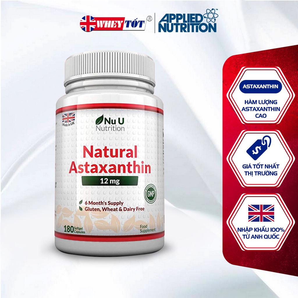 Viên uống chống lão hóa, trắng da, tăng cường sinh lý Nu U Nutrition Natural Astaxanthin 12mg
