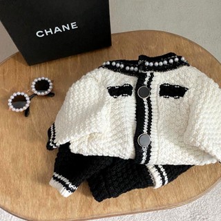  Áo cadigan len cho chó mèo hai màu đen trắng M6 