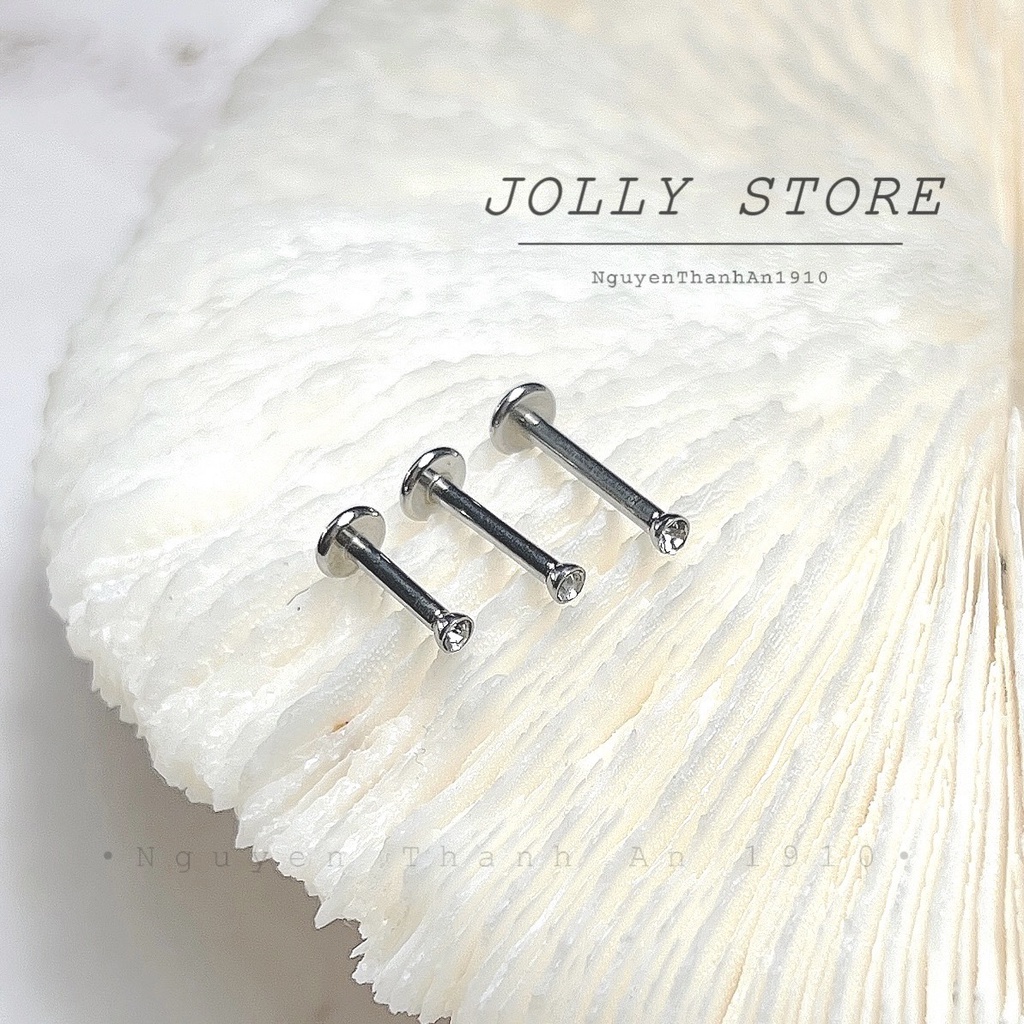 Khuyên môi mũi tai đá trắng 2mm JOLLY bằng thép y tế xỏ khuyên Piercing