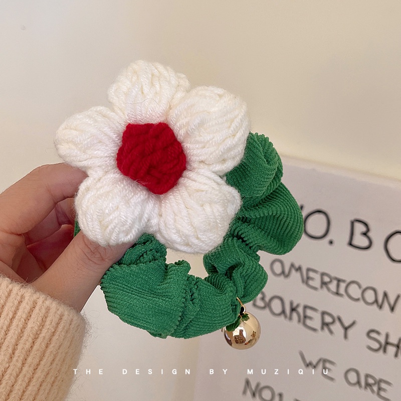 Dây Buộc Tóc Cao Su Bọc Vải Len Họa Tiết Hoa Đơn Giản Thời Trang Cho Nữ