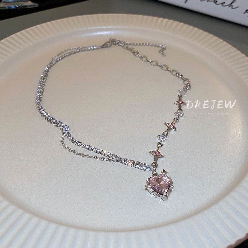DREJEW Dây Chuyền Mặt Hình Ngôi Sao Trái Tim Đính Đá Ngọt Ngào Thời Trang Cho Nữ