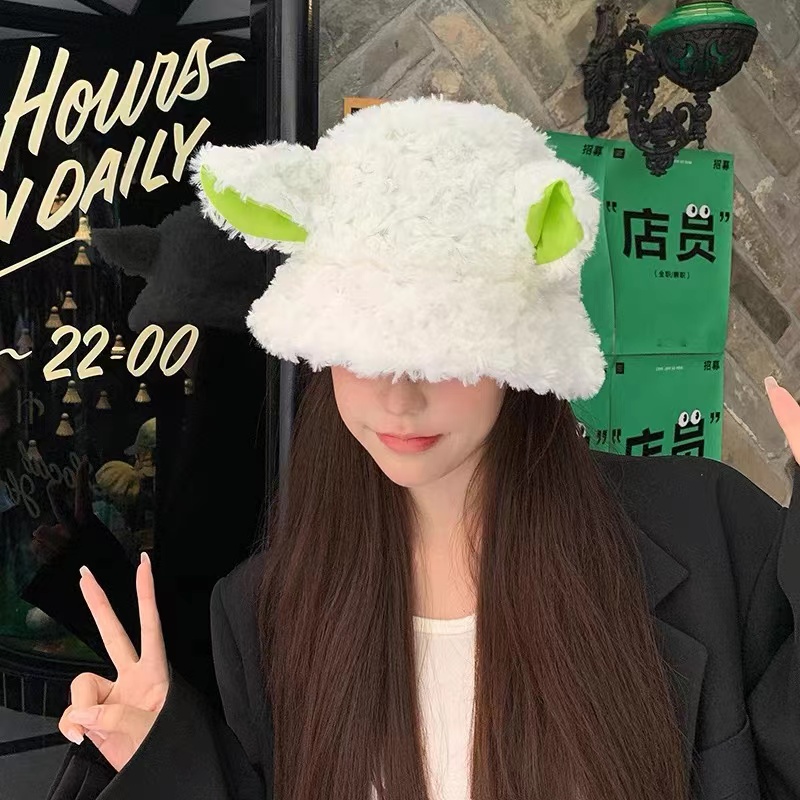 Mũ Bucket Tai Cừu Hoạt Hình Giữ Ấm Mùa Thu Đông Có Thể Điều Chỉnh Cho Nữ