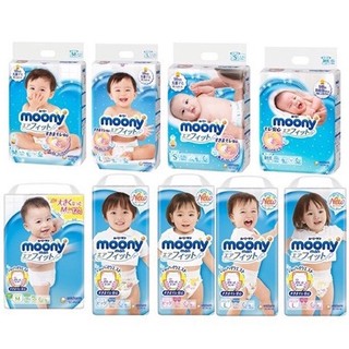 Tã dán, quần Moony xanh nội địa nhật NB90/S84/M64/M68/L54/L44/XL38