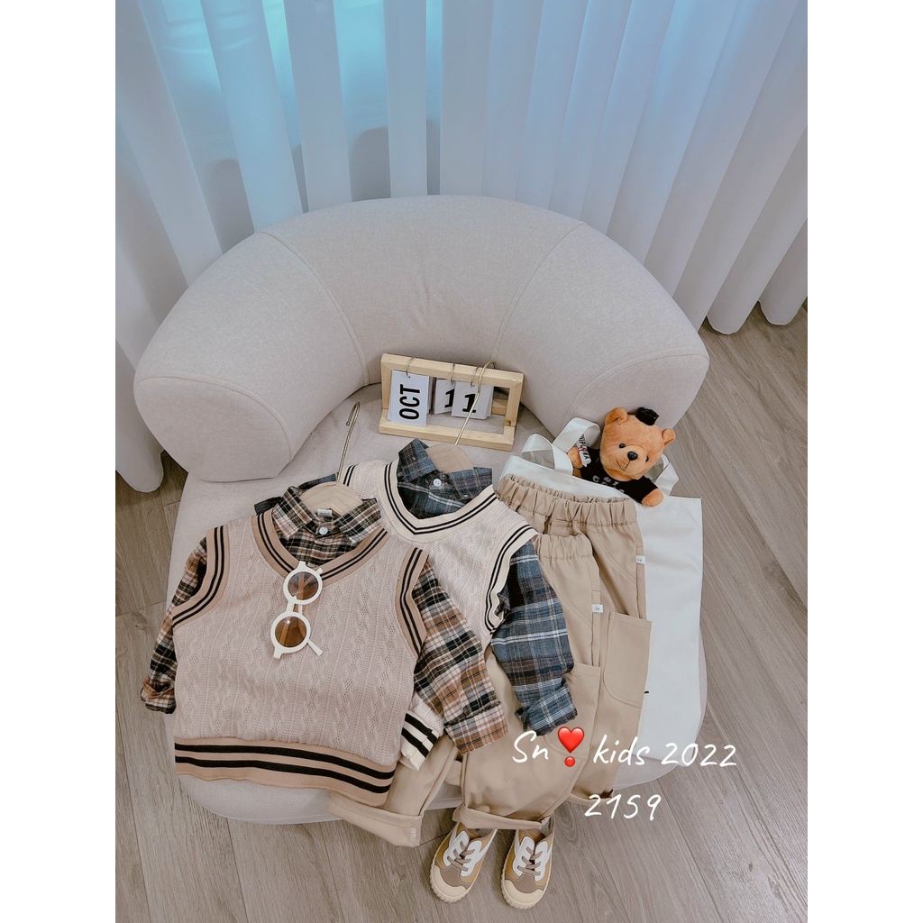 Set gile len 3 chi tiết cho bé trai từ 8-28kg- Bộ gile 3 chi tiết cho bé trai Kidbabyonline K161- Bộ công tử bé trai