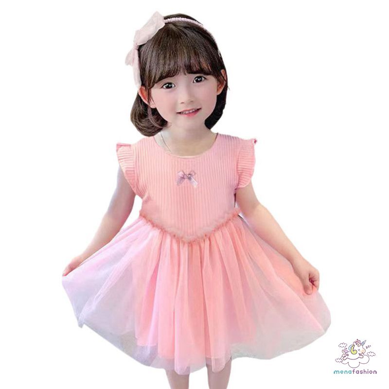 Đầm Công Chúa Sát Nách Màu Trơn Đính Nơ Dễ Thương Thời Trang Mùa Hè Cho Bé