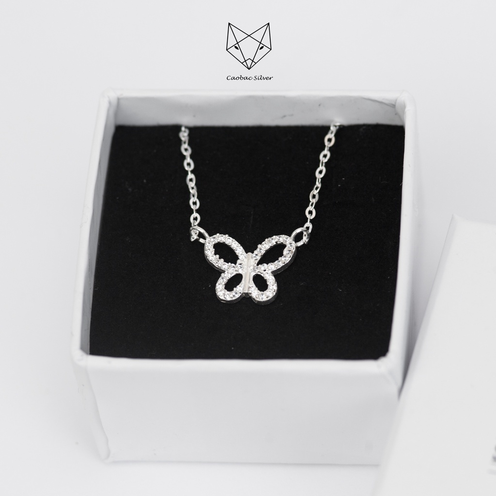 Dây Chuyền Bạc Ta Cao Cấp CaoBac Silver Thiết Kế Hoạ Tiết Bươm Rỗng Đá Mới Lạ, Bắt Mắt Dành Tặng Riêng Cho Bạn Gái
