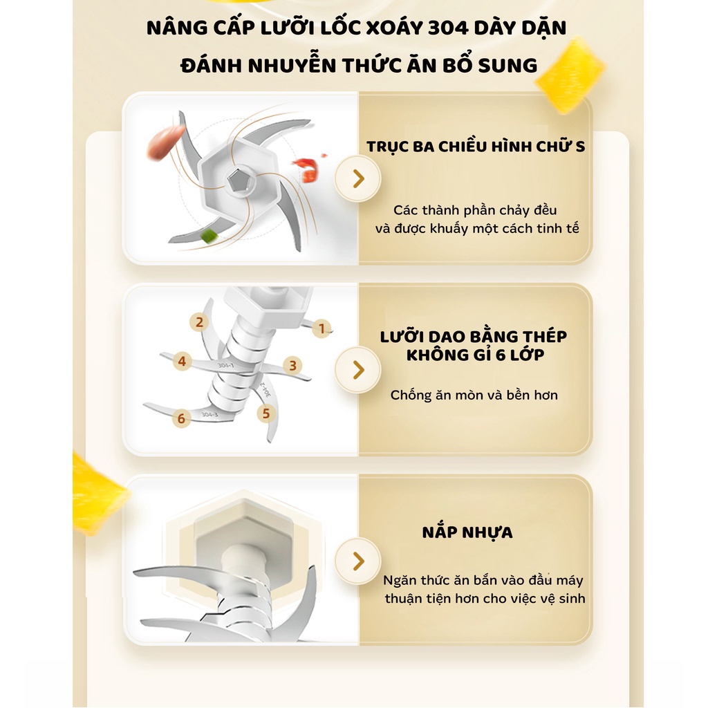 Máy xay cầm tay đa năng AS9 cho bé ăn dặm bản nâng cấp 6 lưỡi dao
