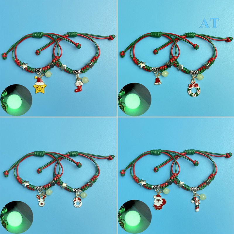 Set 2 Vòng Tay Mặt Hình Tuần Lộc / Bông Tuyết / Mặt Trăng Dạ Quang Thời Trang Cho Tuổi Teen