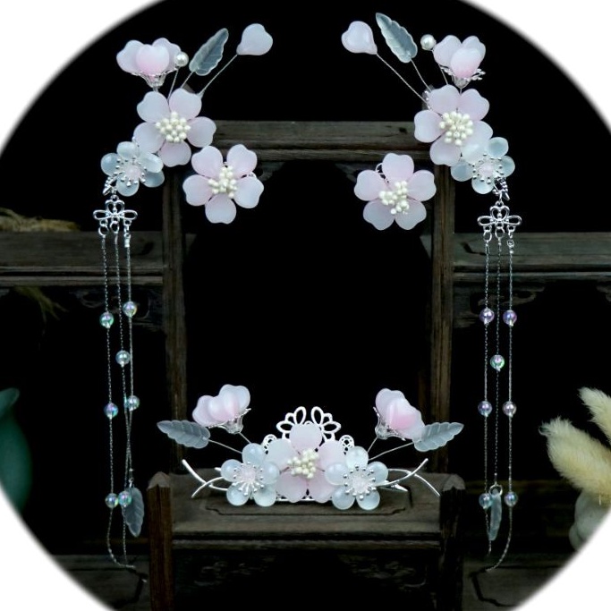 Bộ kim quan cài tóc cổ trang Hoa Anh Đào phong cách cổ phong hanfu