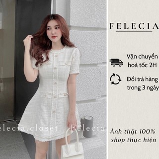 Váy dạ trắng viền tua rua khuy dọc