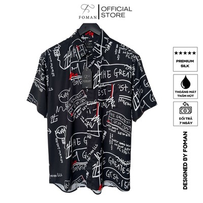Áo sơ mi nam tay ngắn F FOMAN vải lụa thoáng khí, thấm hút, không nhăn, hoạ tiết Chữ Slogan Print
