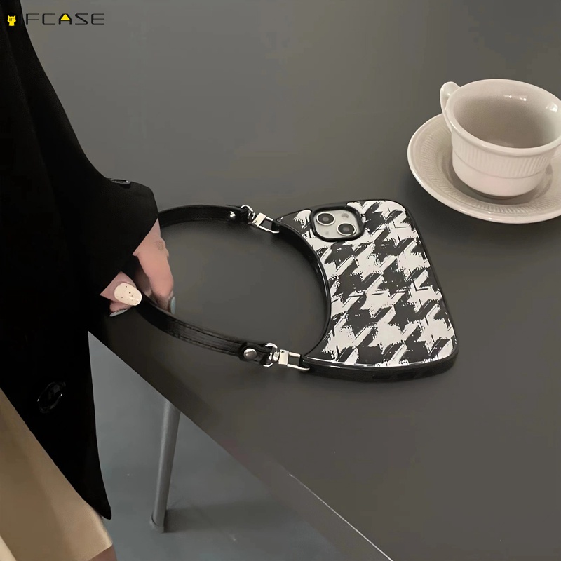 Ốp Điện Thoại Mềm Họa Tiết Kẻ Sọc Trắng Đen 3D Có Dây Đeo Cho iPhone 14 Plus 14 13 12 11 Pro Max