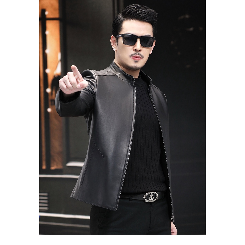 Áo khoác da nam lót lông cao cấp kiểu cổ trụ cực ngầu-Da06