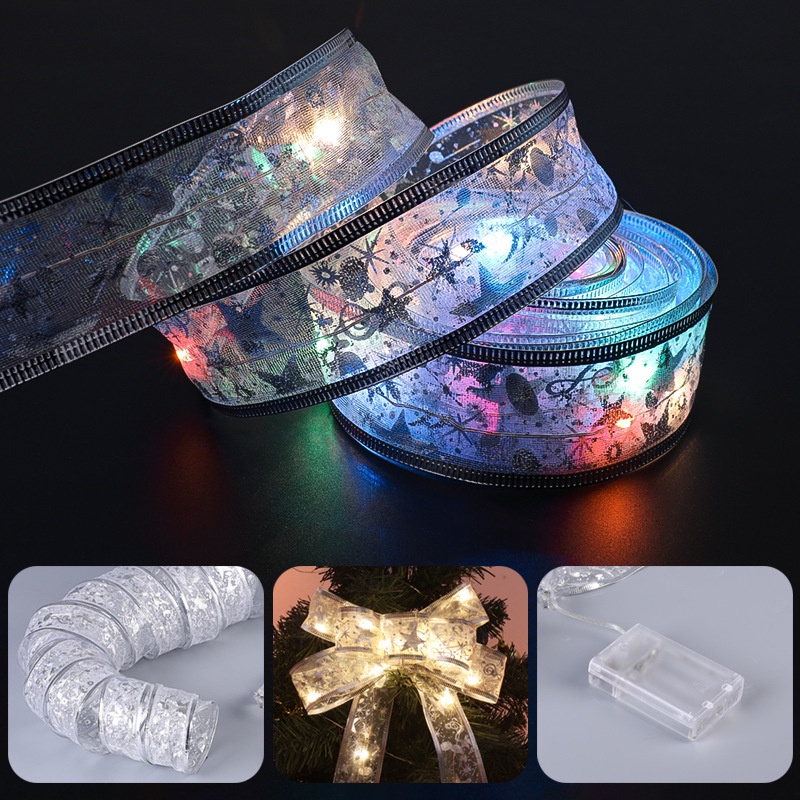 Dây Đèn led Sợi Đồng Phối Ruy Băng Ngôi Sao Trang Trí Cây Thông Noel