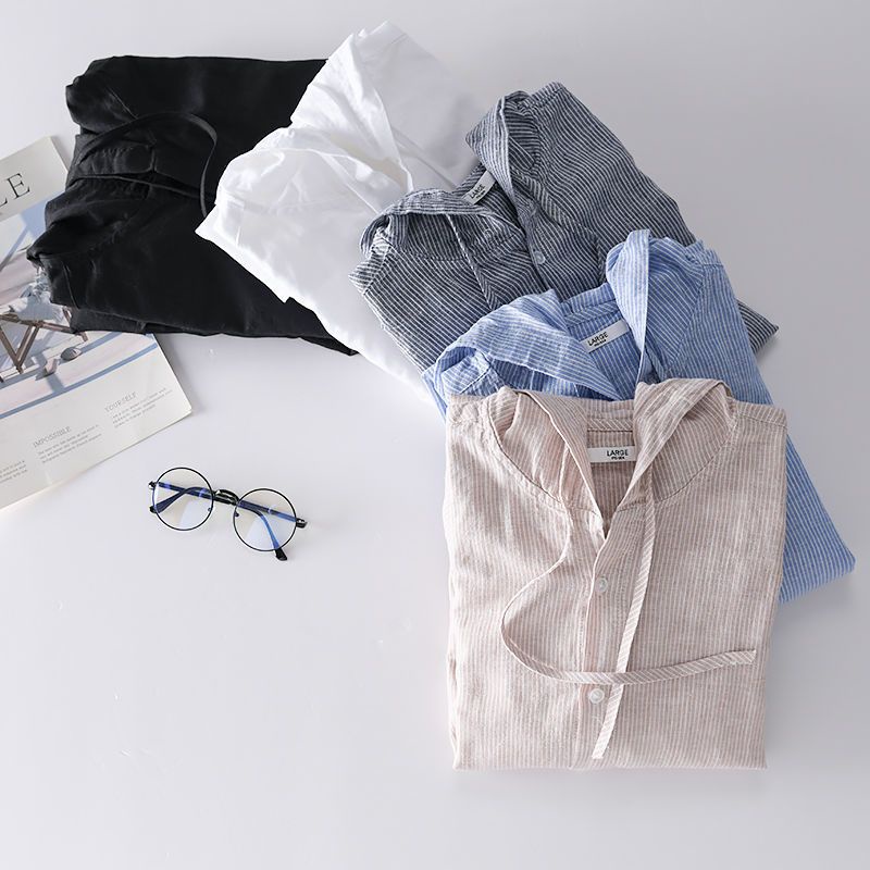 Áo Sơ Mi cotton Lanh Mỏng Dáng Rộng Tay Dài Màu Trơn Thời Trang Xuân Hè Cho Nam