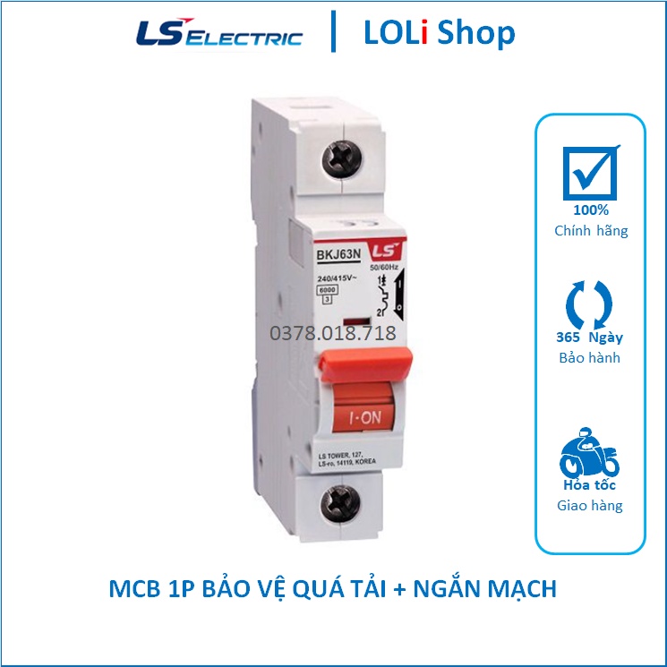 MCB 1P CB tép cầu dao 1 pha 6A 10A 16A 20A 25A 32A 40A 50A 63 6kA LS BKJ63N 1P Áp tô mát tép át tép aptomat - LOLi