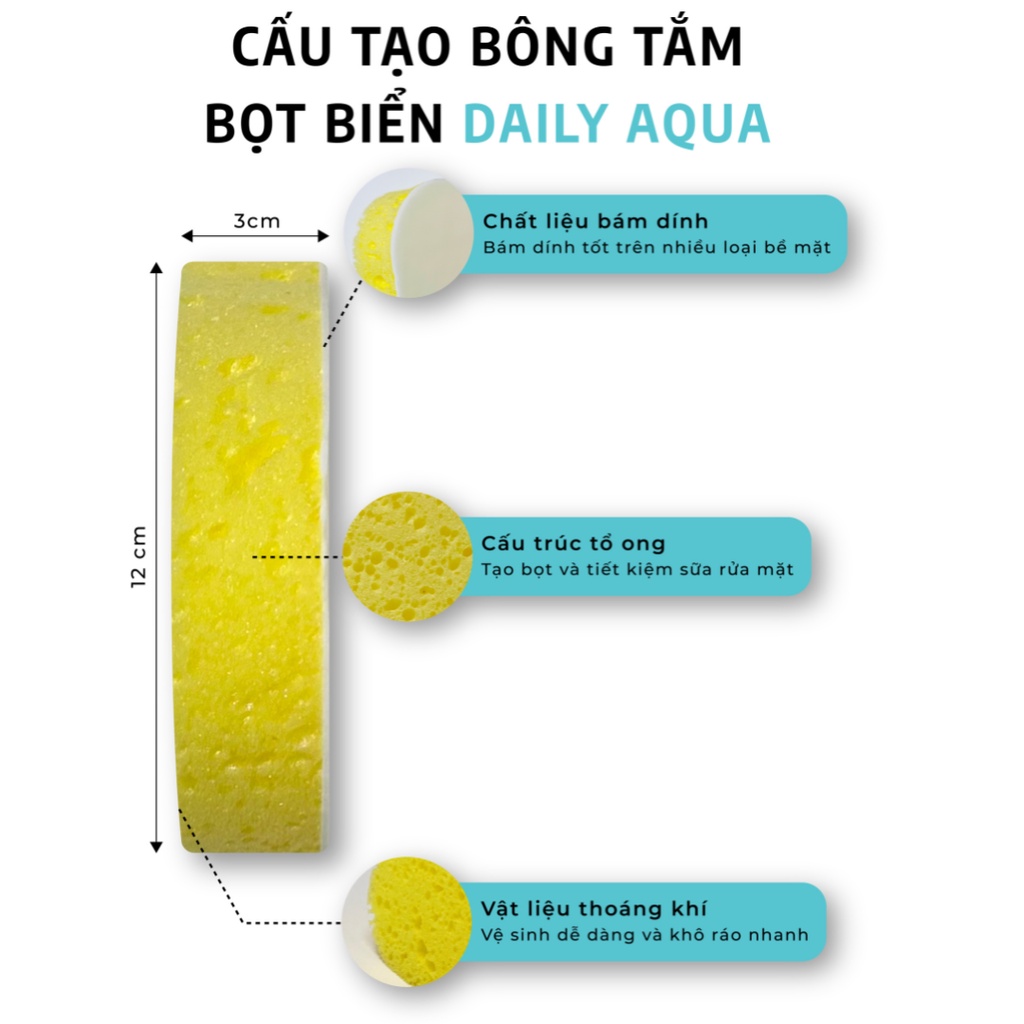 Bông rửa mặt bọt biển Daily Aqua - Làm sạch da, tẩy tế bào chết, loại bỏ bụi bẩn và lớp make up mỏng nhẹ