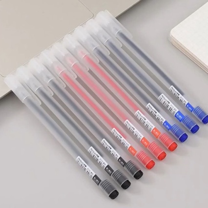 Set 10 Bút bi nước văn phòng mực gel 0.5mm mực đều nét chữ đẹp đủ màu xanh đen đỏ