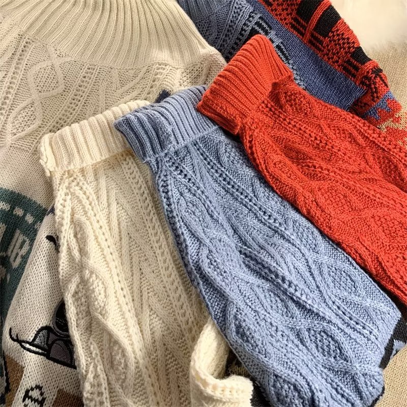 ✦ AFFLIGA ✦Áo Sweater Cổ Cao In Họa Tiết Hoạt Hình Giáng Sinh Thời Trang Mùa Đông 3 Màu Lựa Chọn Cho Nam