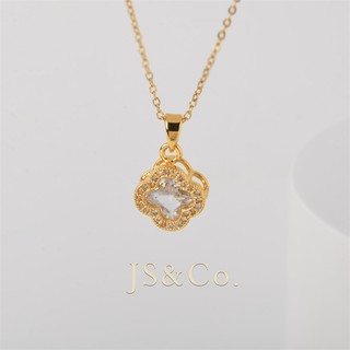 Js & co. vòng cổ mạ vàng 18k mặt cỏ bốn lá đính đá may mắn 344n