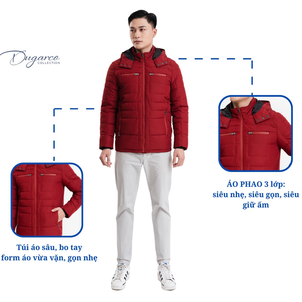 Áo khoác phao DUGARCO nam siêu nhẹ có mũ cao cấp trượt nước giữ ấm 82JM42148