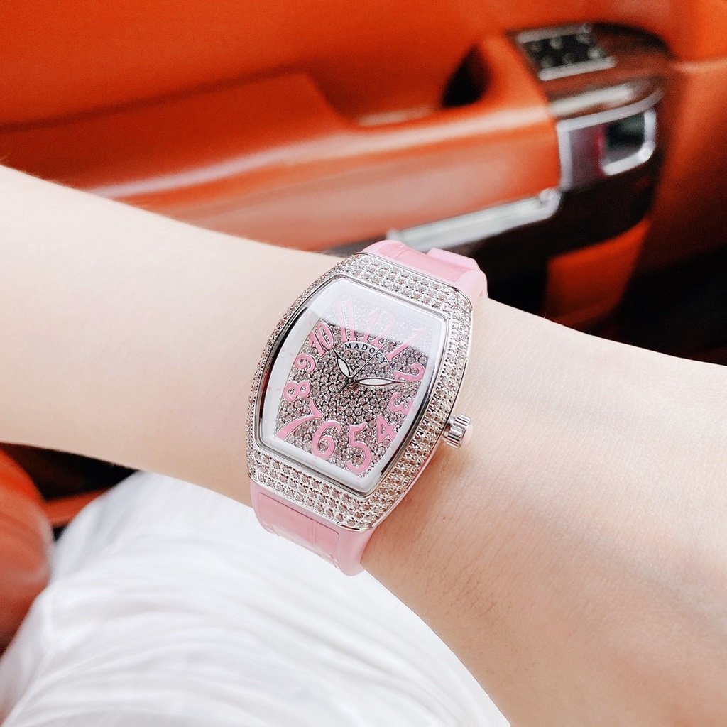 Đồng Hồ Nữ Madocy M81666 Dây Silicone Bọc Da Hồng 33mm