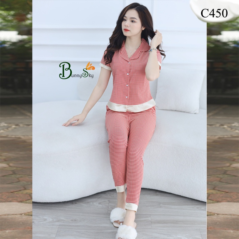 [Bunnysky] QUẦN ÁO BỘ NỮ MẶC NHÀ, ĐỒ BỘ PIRAMA CHẤT LIỆU LỤA , KIỂU TAY CỘC XINH DÁNG ĐẸP