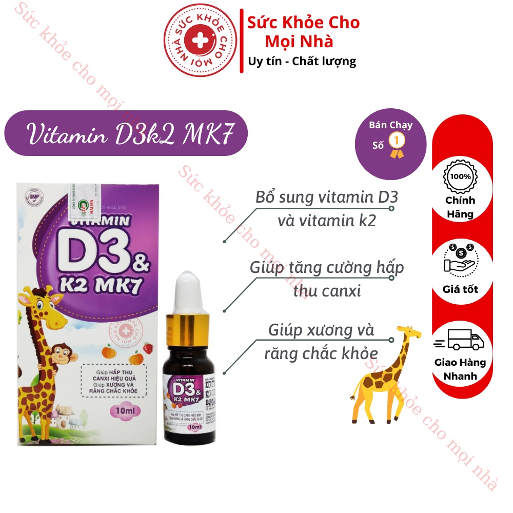 Vitamin D3k2 MK7.Tăng Cường Hấp Thu Canxi Giúp Xương Răng Chắc Khỏe .Lọ 10ml