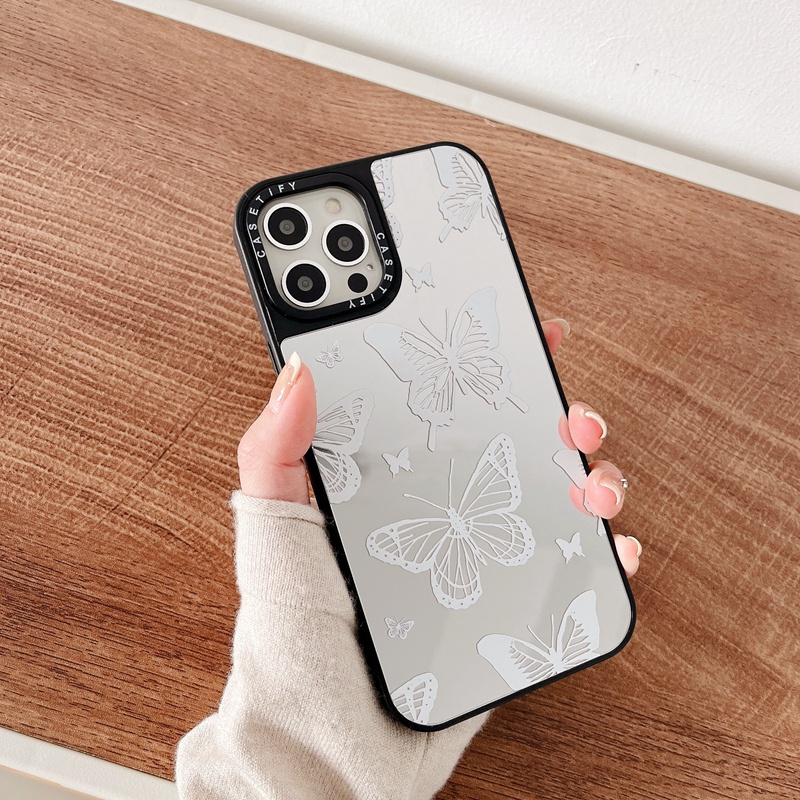 Ốp Điện Thoại Silicone Mềm Mặt Gương In Hình Bướm Cho iPhone 11 12 13 14 Plus Pro Max