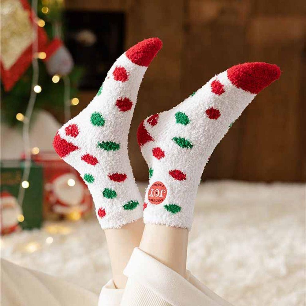 FALLFORBEAUTY Vớ Nhung San Hô Cổ Vừa In Họa Tiết Giáng Sinh Dễ Thương Thời Trang Mùa Đông Cho Nữ