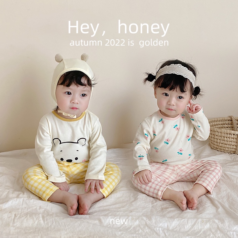 Bộ Đồ Ngủ Hai Mảnh Áo + Quần Dài Thời Trang Thu Đông Cho Bé