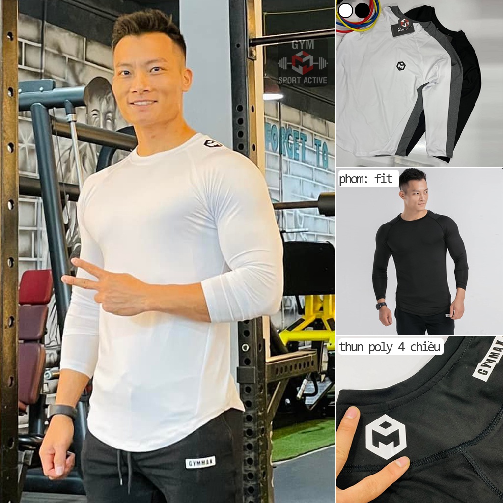 Áo giữ nhiệt nam áo thun nam dài tay thể thao tập gym phom ôm long sleeve t shirt Gym Max chính hãng thun poly 4 chiều