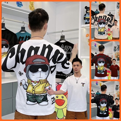 Áo phông nam form rộng TT18 hàn quốc logo thêu Doremon giá rẻ