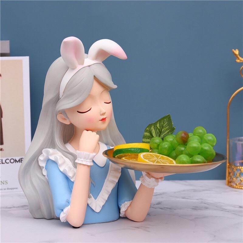 Tượng cô gái bê khay đựng đồ, chìa khoá, hoa quả  decor  nhà cửa, tặng quà tân gia