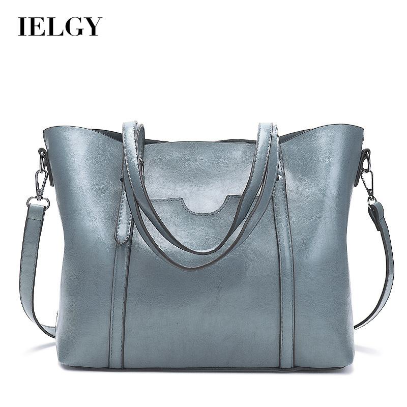 IELGY Fashionable Women's Big Bag All-match One-shoulder Messenger Simple Oil Wax Pitot
