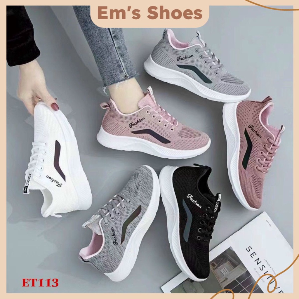 Giày bata sneaker nữ cổ thấp chất vải dệt kim cao cấp đế cao 3m phong cách thể thao ET113 - Em’s Shoes