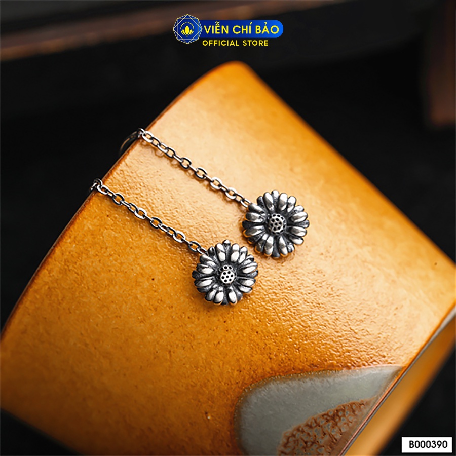 Khuyên tai bạc nữ hoa cúc dài chất liệu bạc Thái 925 thời trang phụ kiện trang sức Viễn Chí Bảo B000390