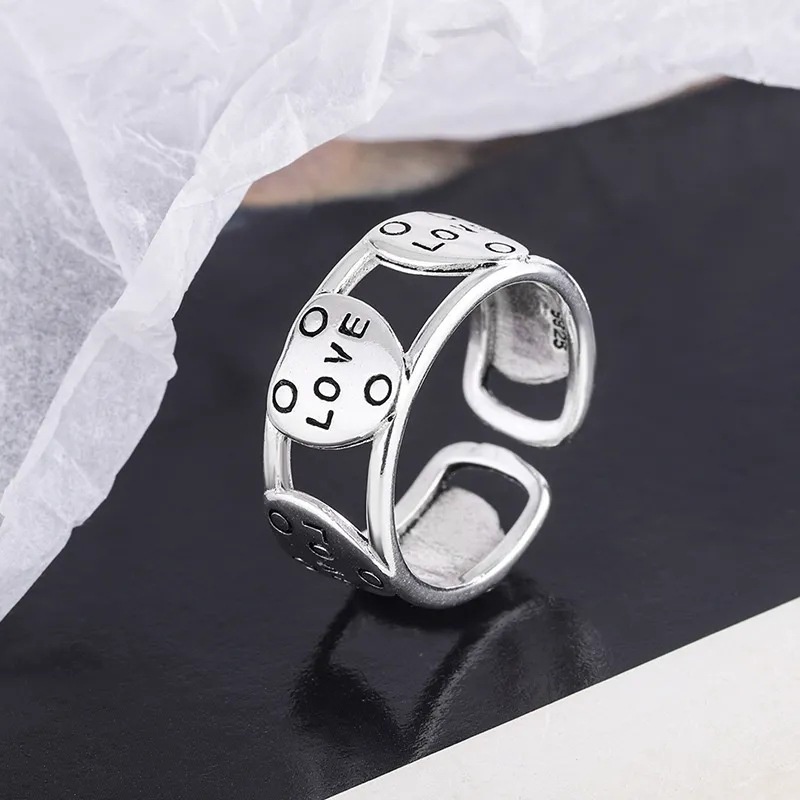 Nhẫn Hở Hình Trái Tim Khắc Chữ Tiếng Anh Phong Cách Retro Thời Trang Cho Nữ