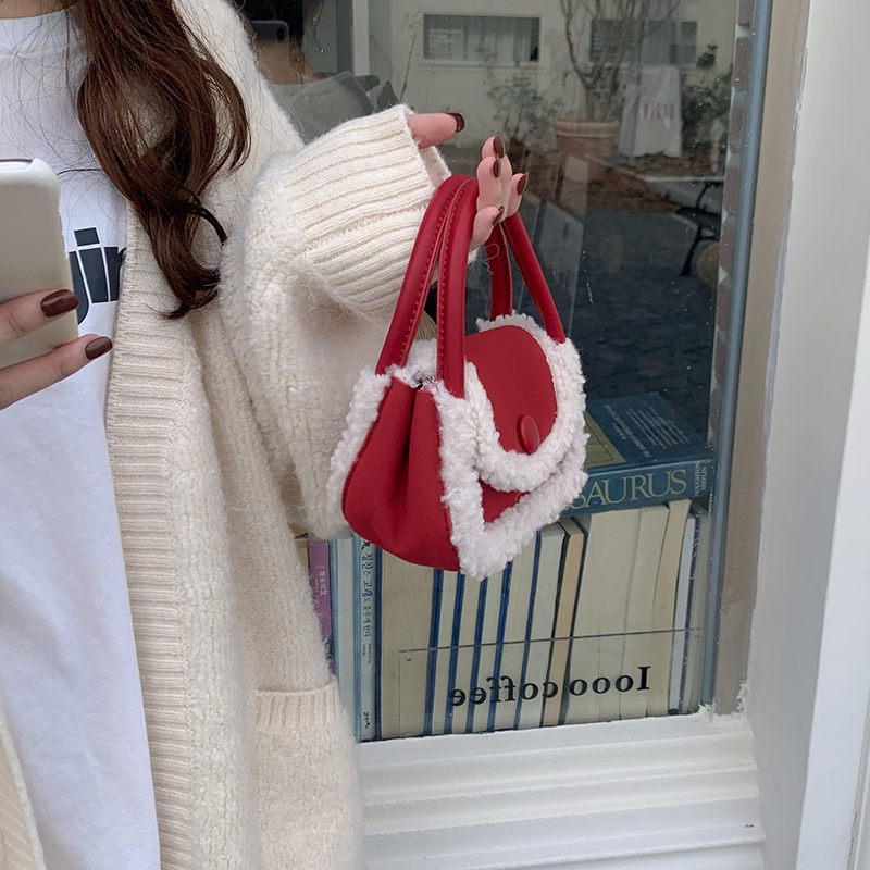 Túi Đeo Chéo Hình Vuông Phủ Lông Mềm Mại Phong Cách Hàn Quốc Thời Trang Cho Nữ