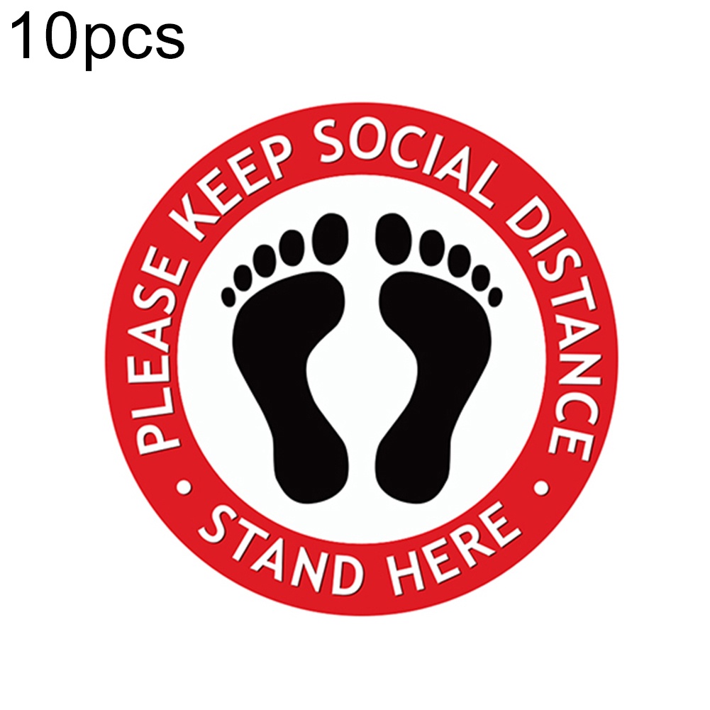 Bộ 10 Sticker Đánh Dấu Chân Làm Ơn Giữ Khoảng Cách Xã Hội Queue Đám Đông