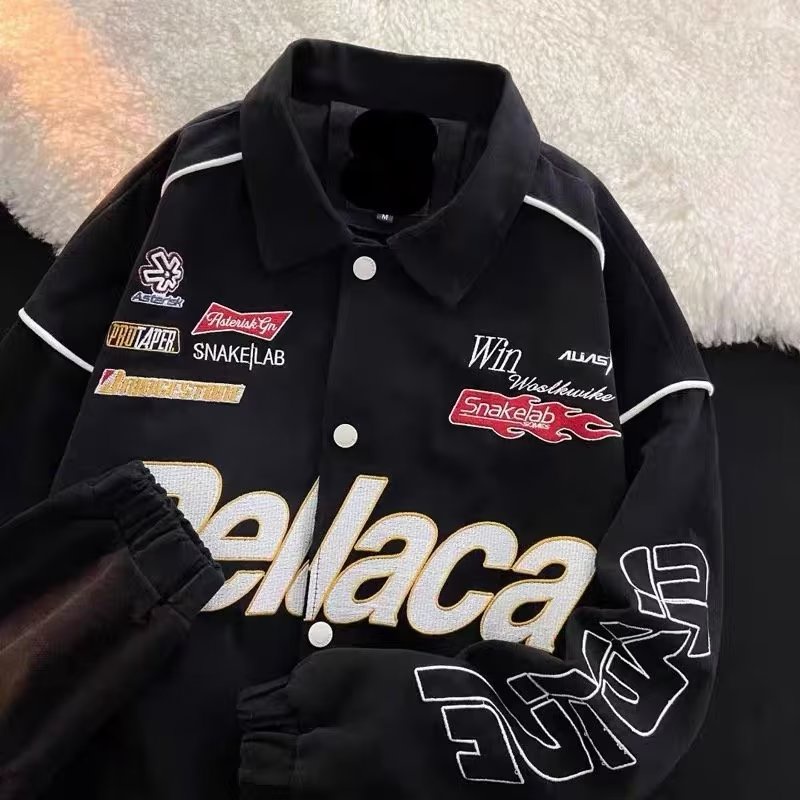 Áo Khoác Polo Dáng Rộng Hai Lớp Thêu Chữ Phong Cách Đường Phố Mỹ Thời Trang Thu Đông Mới 2022