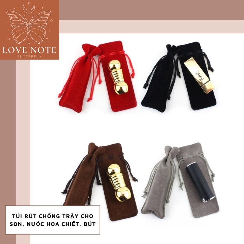 Túi rút vải nhung đựng son, nước hoa chiết, bút viết giúp chống trầy