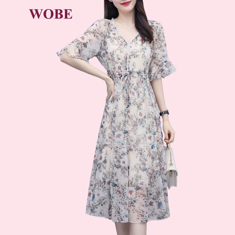 Đầm trung niên WOBE sang trọng cho mẹ bigsize thiết kế dáng xòe đẹp cao cấp dự tiệc P09 - WB WOMAN & BEAUTY