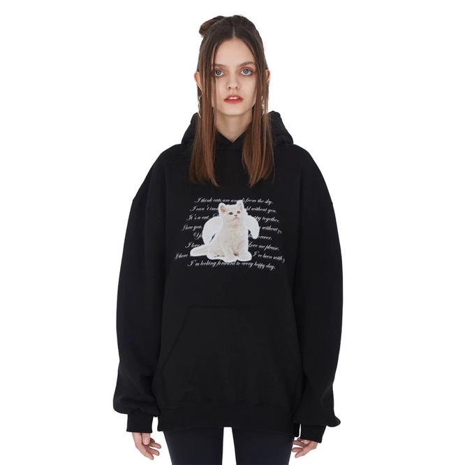 Áo hoodie brand Hàn in hình mèo Itzavibe giống Jeno & Jaemin NCT
